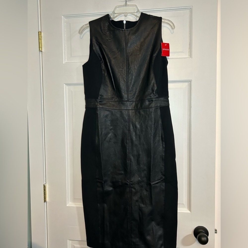Spanx Leather-Like Combo Sheath Dress-Luxe Black